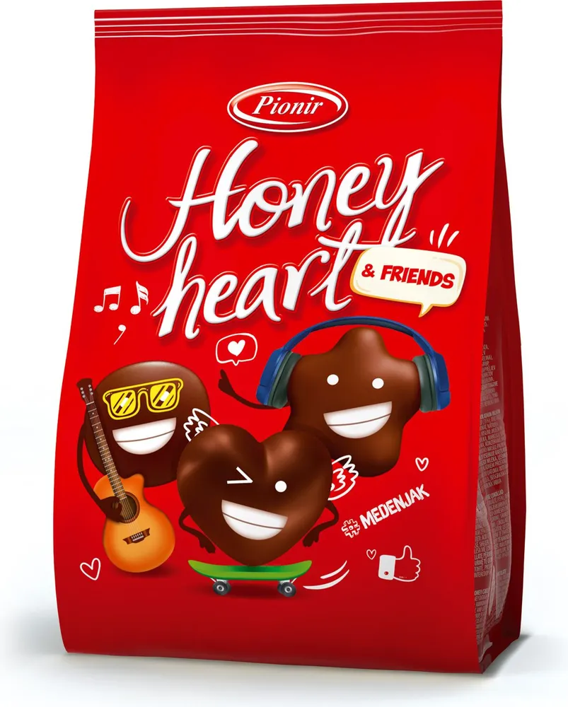 Пряники pionir honey heart & friends, с медом и фруктовой начинкой, в  темном шоколаде, 150 г купить с доставкой по низкой цене в  интернет-магазине Мармеладница