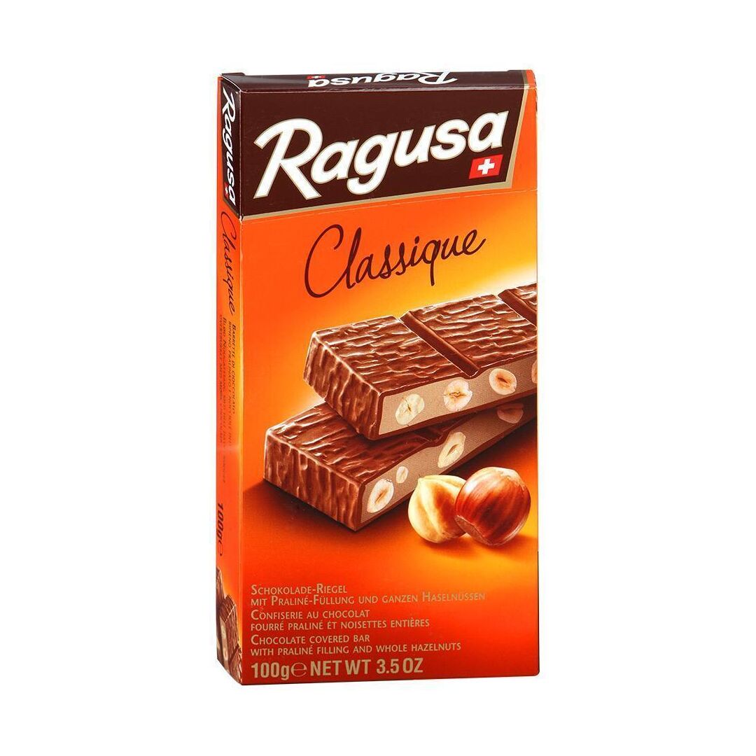 Молочный шоколад Ragusa с трюфельной начинкой и целыми лесными орехами 100г