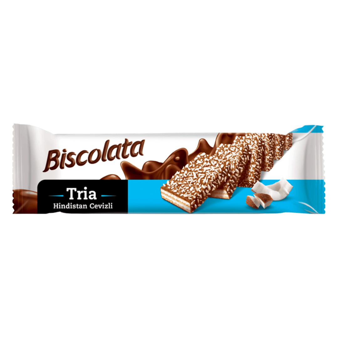 Вафли Biscolata Tria с кокосовой начинкой покрытые молочным шоколадом 100гр, изображение 2