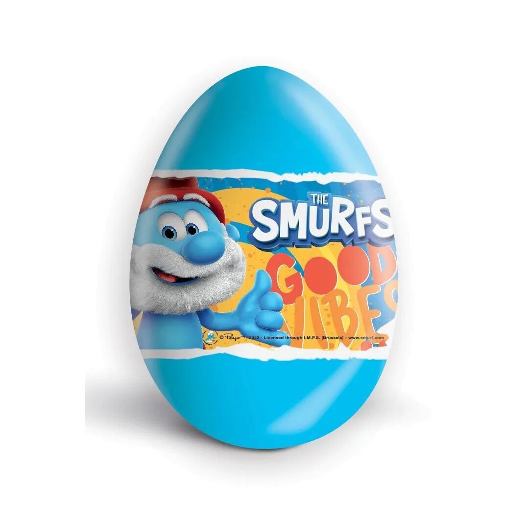 Шоколадное яйцо ZAINI "Смурфики" с сюрпризом (блок 24шт) БЕЗ ГЛЮТЕНА 20г*24штуки, изображение 3