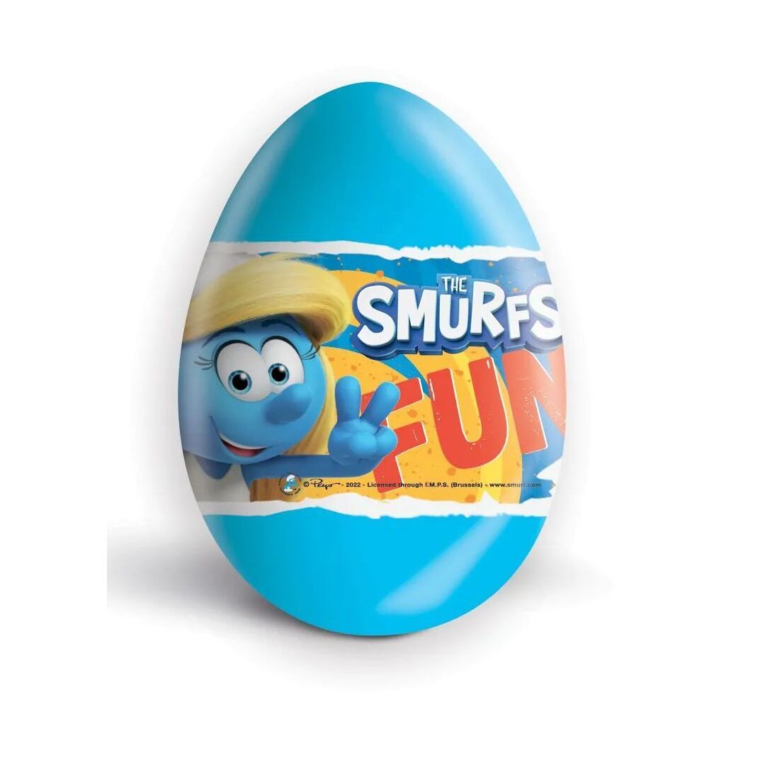Шоколадное яйцо ZAINI "Смурфики" с сюрпризом (блок 24шт) БЕЗ ГЛЮТЕНА 20г*24штуки, изображение 4