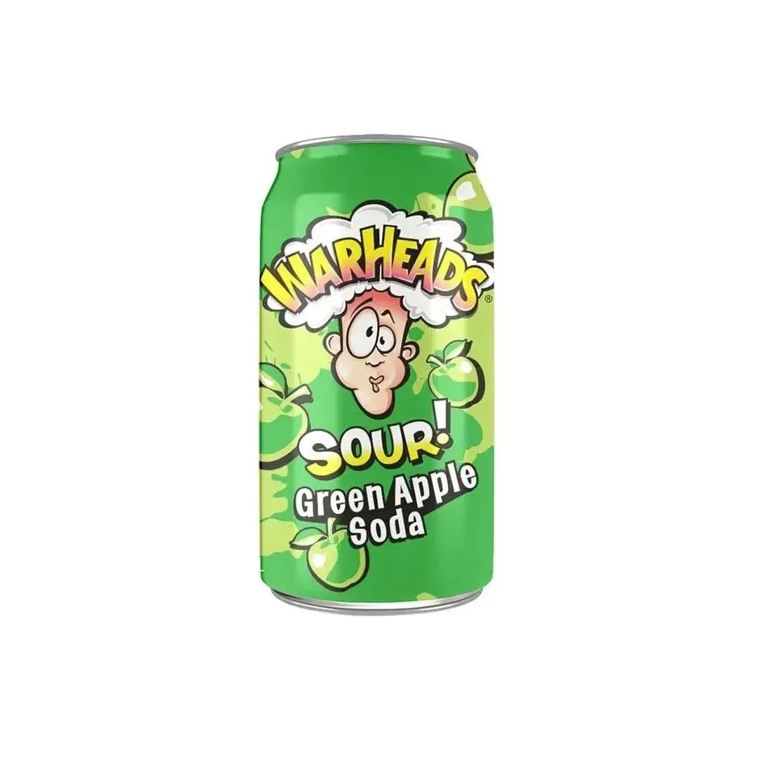 Газированный напиток Warheads SOUR! Green Apple Soda , содовая со вкусом яблока 355мл, США