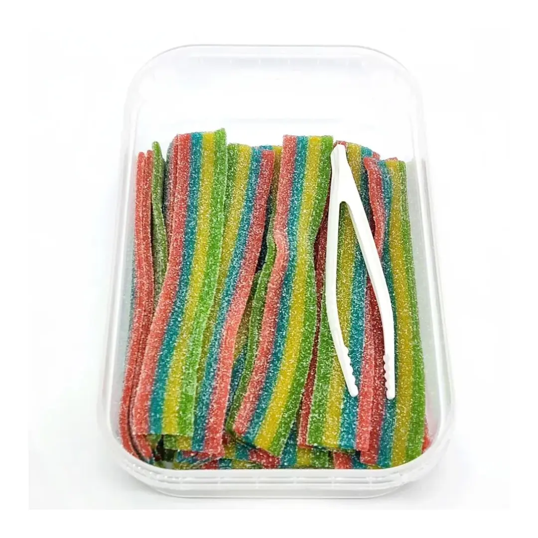 Жевательный мармелад DAMLA TAYAS кислые мармеладные ремешки радуга, контейнер 300 г, Турция, изображение 2