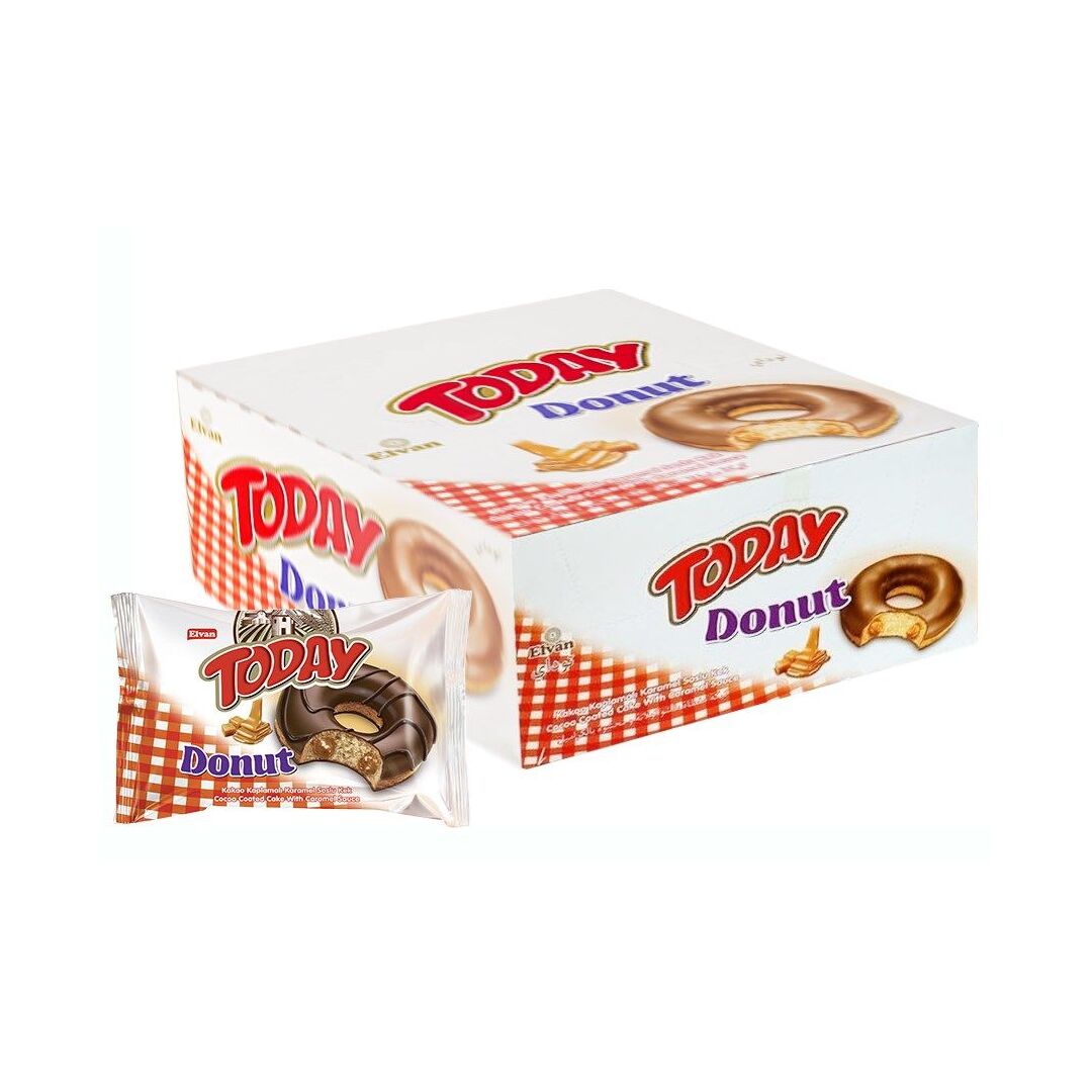 Пончик TODAY Donut Caramel шоколадный с карамельной начинкой 40г*24штуки