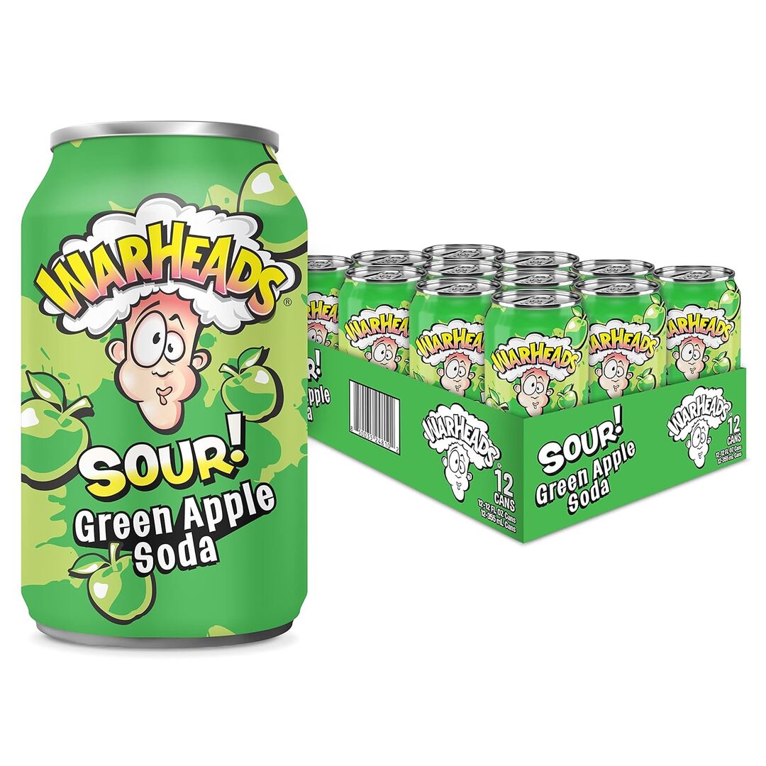 Газированный напиток Warheads SOUR! Green Apple Soda , содовая со вкусом яблока 355мл, США, изображение 2