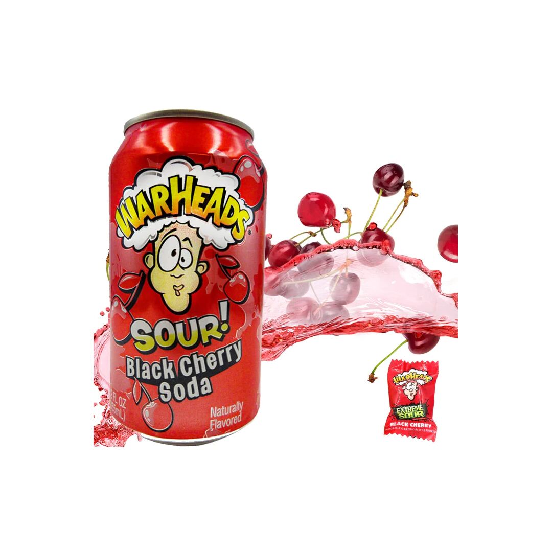 Газированный напиток Warheads Sour Black Cherry Soda Кислая Черная Вишня 355мл, США, изображение 2