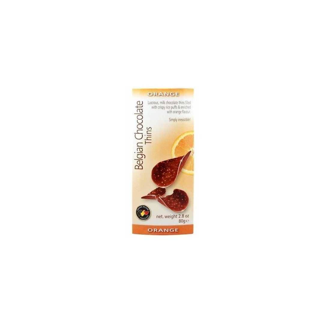Шоколадные чипсы Belgian Chocolate Thins Orange с апельсином 80г, Бельгия, изображение 2