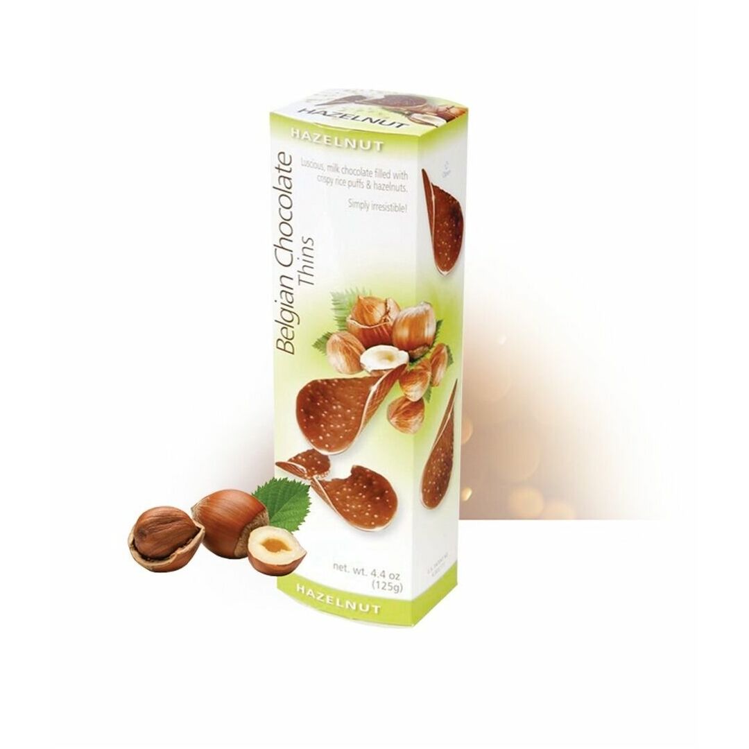 Шоколадные чипсы Belgian Chocolate Thins Hazelnut с фундуком 80г, Бельгия, изображение 2