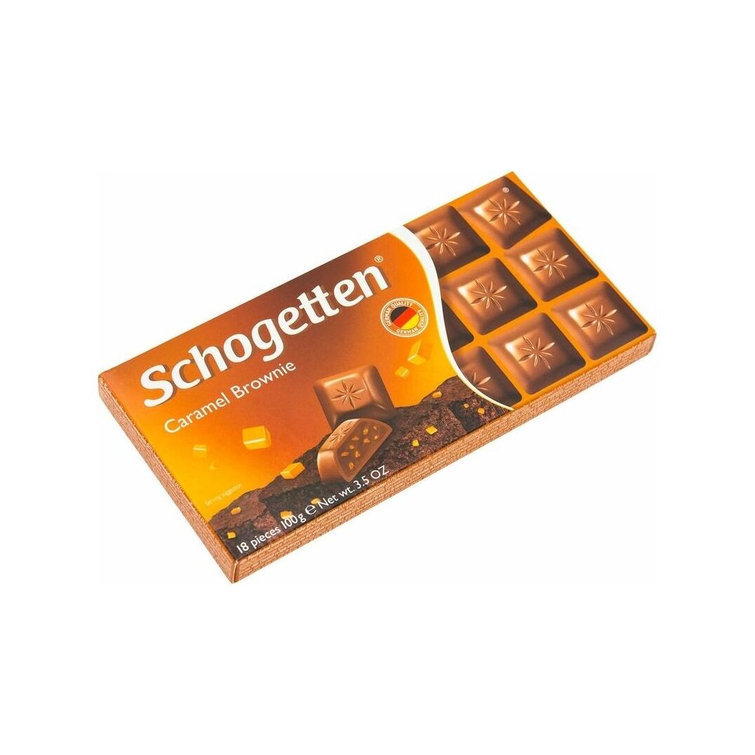 Молочный шоколад Schogetten (Шогеттен) Caramel Brownie начинка крем брауни с какао, печеньем и карамелью 100 гр, изображение 4