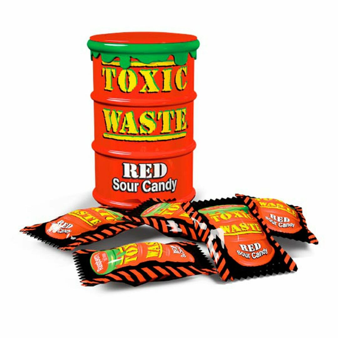 Леденцы Toxic Waste Red Фруктово-ягодный микс Красная банка 42 г, Пакистан, изображение 2