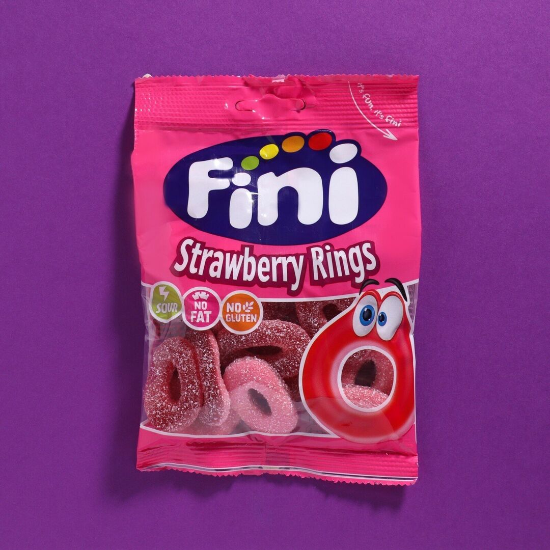 Жевательный мармелад FINI Strawberry rings клубничные кольца 100г, Испания, изображение 3