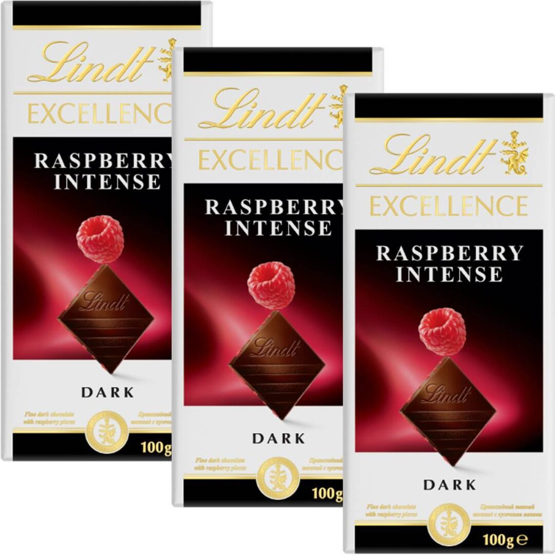 Шоколад LINDT EXCELLENCE Темный с Малиной (Франция) 100г 3штуки