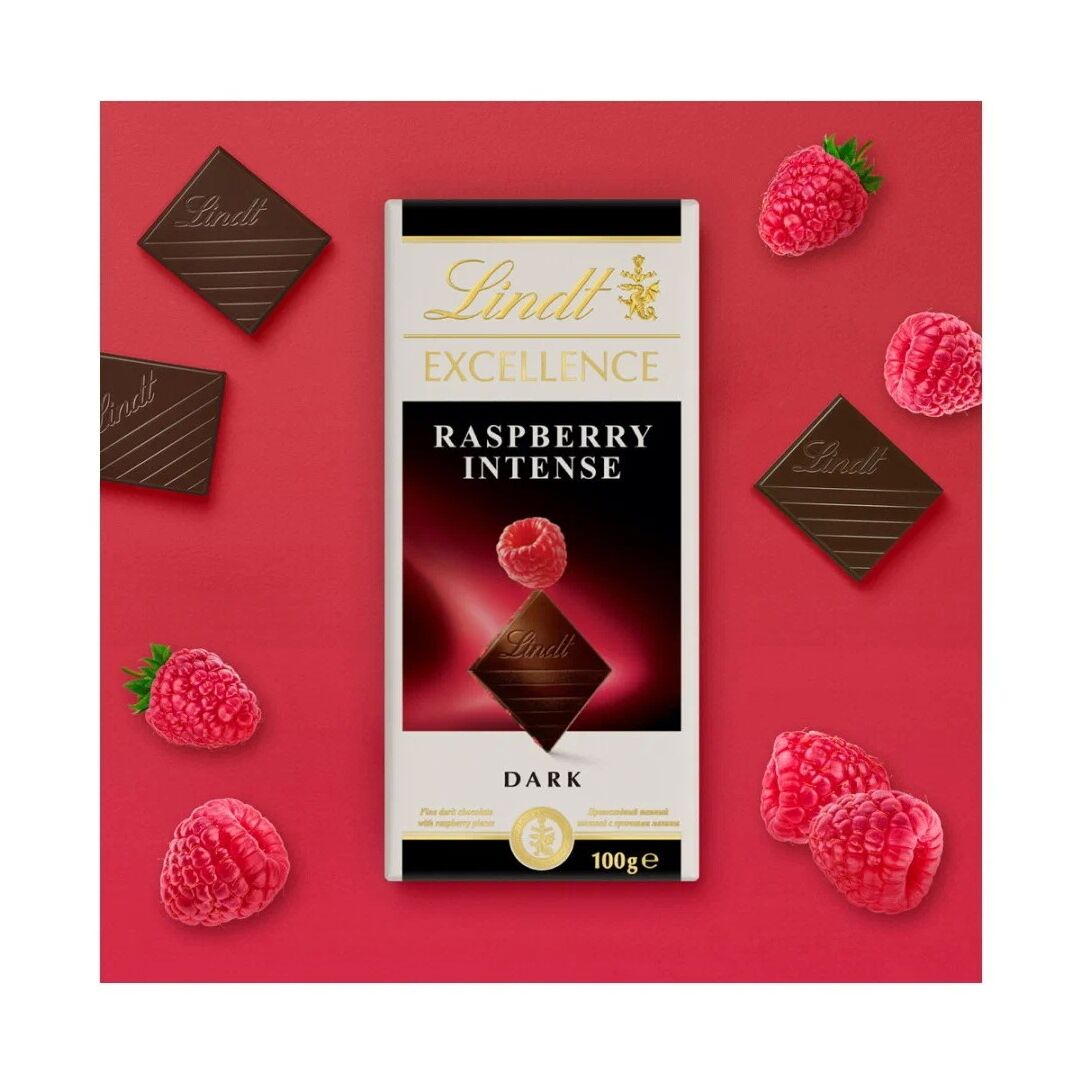 Шоколад LINDT EXCELLENCE Темный с Малиной (Франция) 100г 3штуки, изображение 2