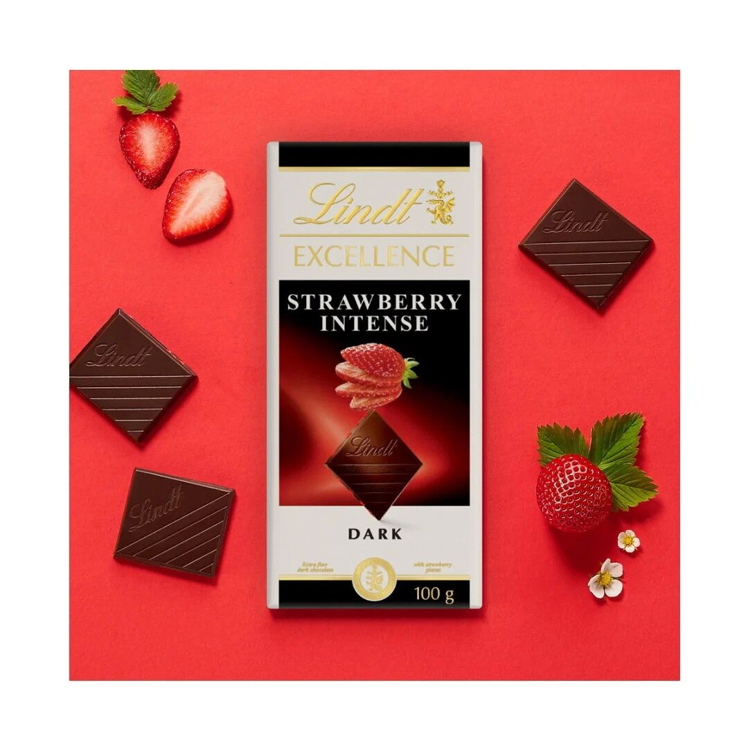 Шоколад LINDT EXCELLENCE Темный с Клубникой 100г 3штуки, изображение 2