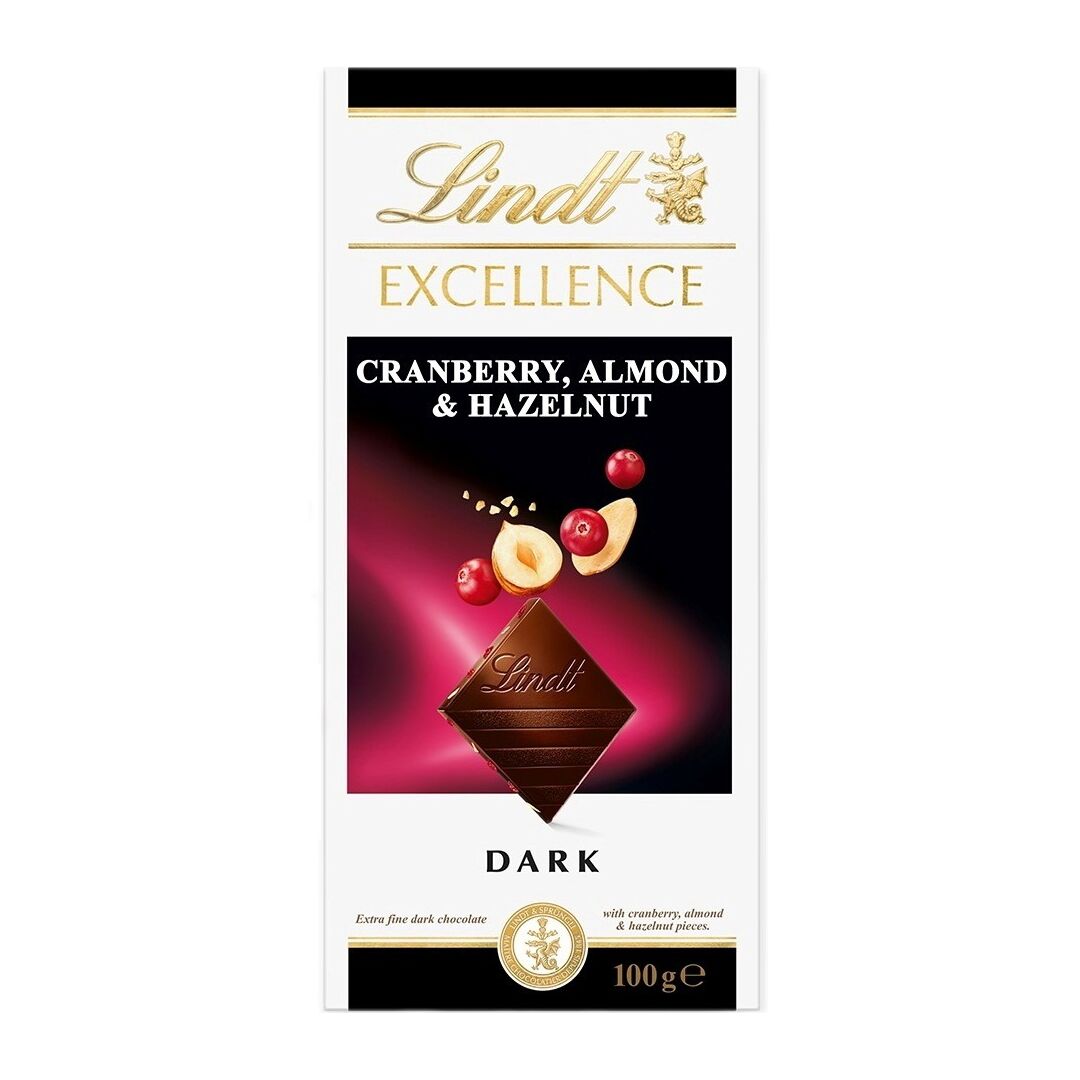 Шоколад LINDT EXCELLENCE Темный с клюквой, фундуком и миндалем 100г 3штуки, изображение 3