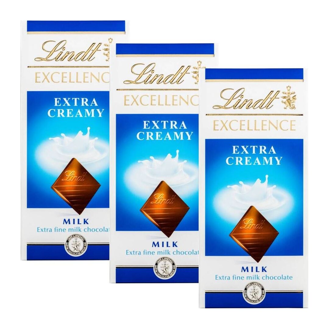 Шоколад LINDT EXCELLENCE EXTRA CREAMY молочный сливочный (Франция) 100г 3штуки