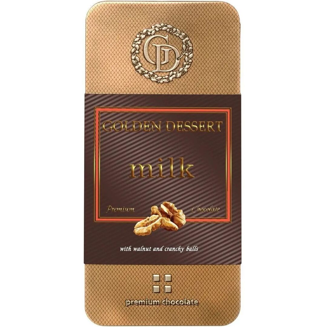 Шоколад Golden Dessert молочный с грецким орехом и хрустящими шариками 95г, изображение 2