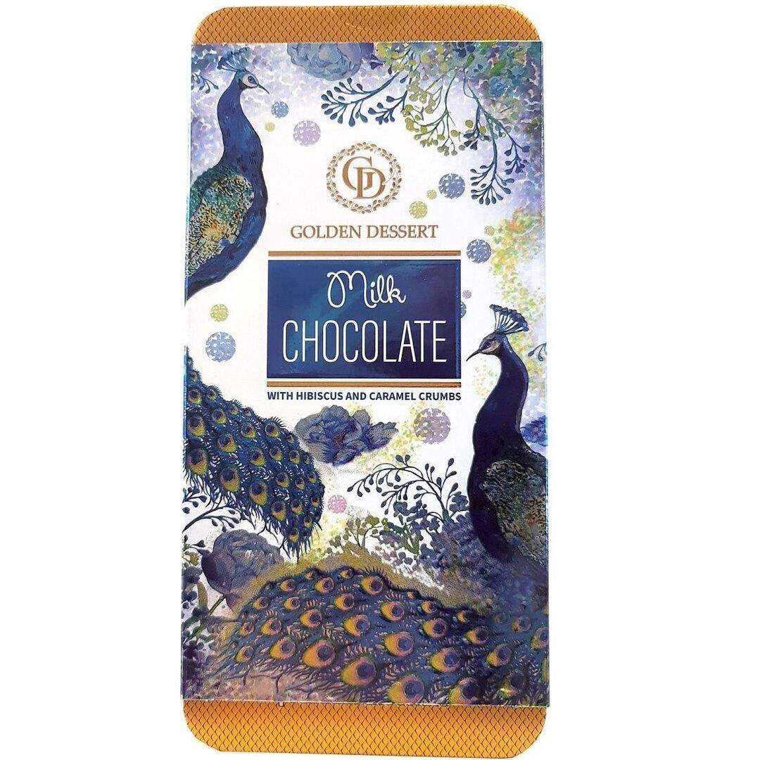 Шоколад Golden Dessert молочный с гибискусом и карамельной крошкой (ЖАР ПТИЦА) 100г, изображение 2