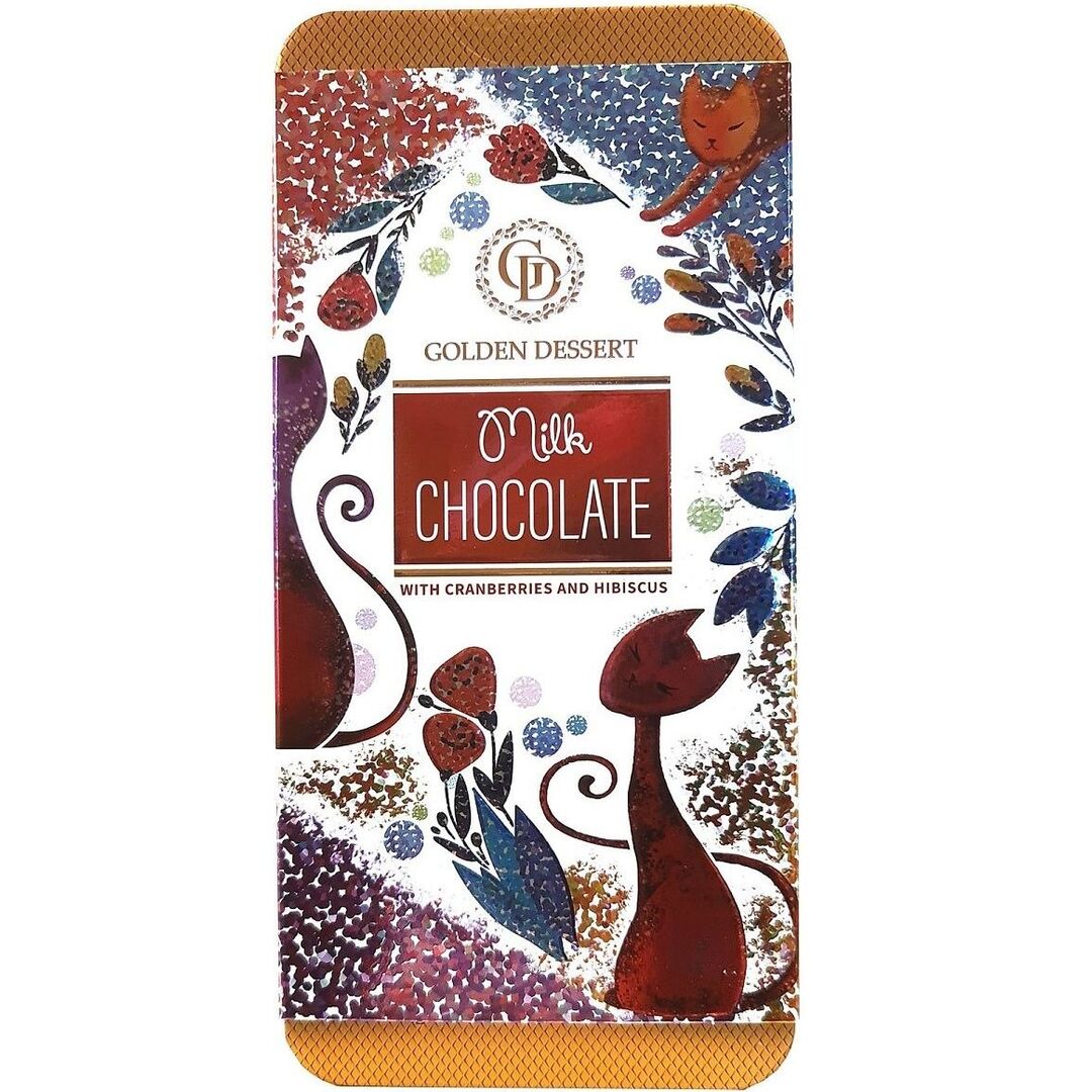 Шоколад Golden Dessert молочный с клюквой и гибискусом (КОТИКИ) 100г, изображение 2