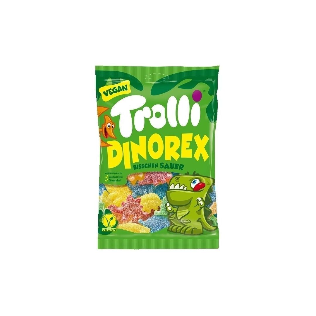 Мармелад TROLLI DINOREX кислый с фруктовыми вкусами в форме динозавров 150г