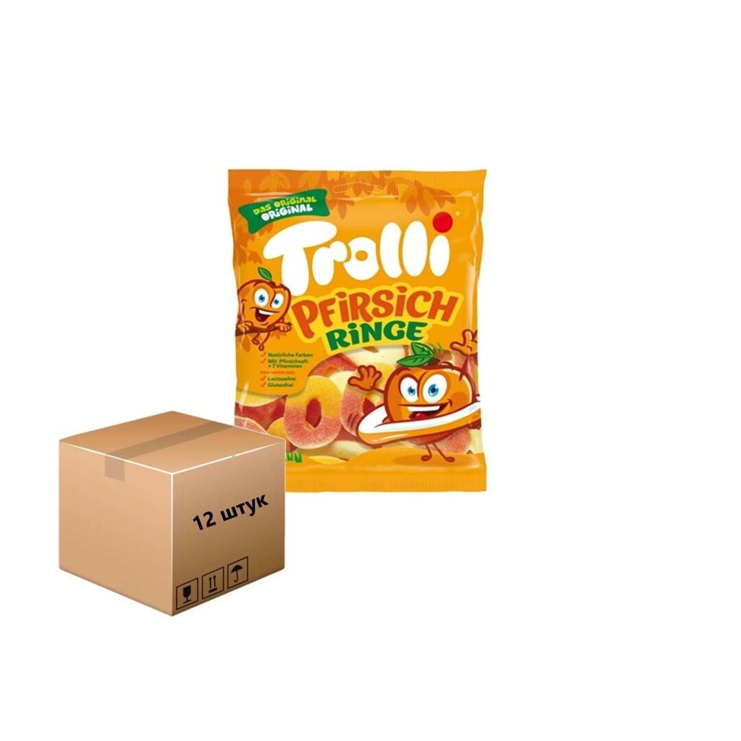Мармелад TROLLI PEACH RINGS Персиковые колечки БЕЗ ГЛЮТЕНА 100г*12штук