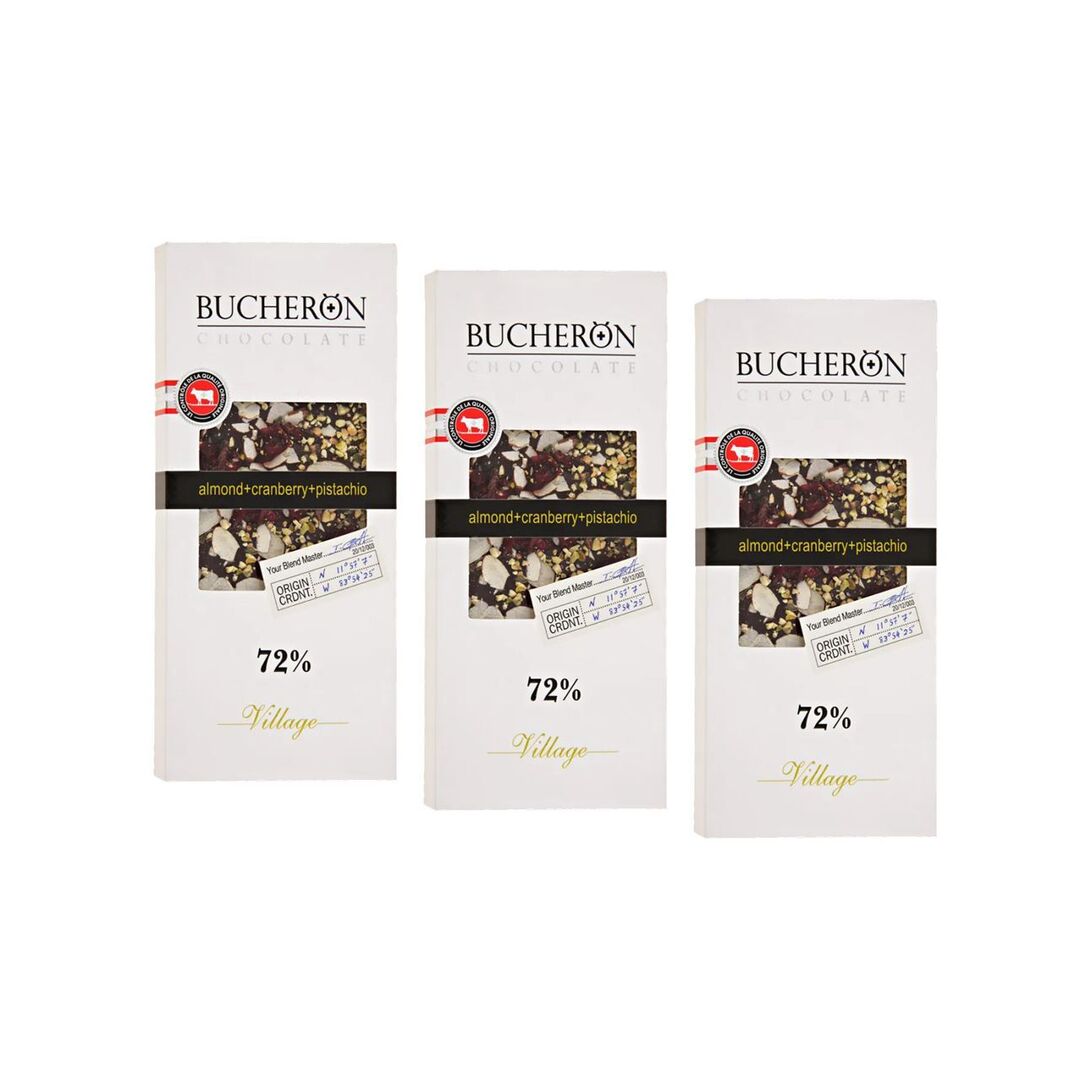 Шоколад BUCHERON VILLAGE горький с миндалем, клюквой и фисташками 100г*3штуки