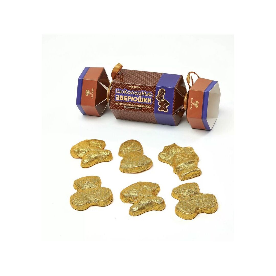 Конфеты LUX CANDY Шоколадные "Зверюшки" молочный шоколад с карамельным вкусом БЕЗ ПАЛЬМОВОГО МАСЛА 150г