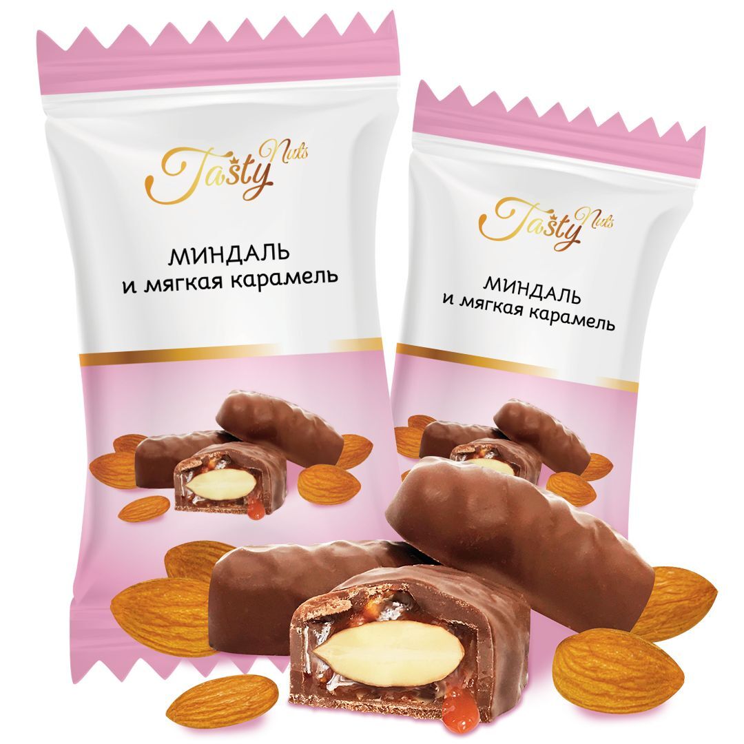 Конфеты TASTY в молочной шоколадной глазури миндаль и мягкая карамель 150г, изображение 2