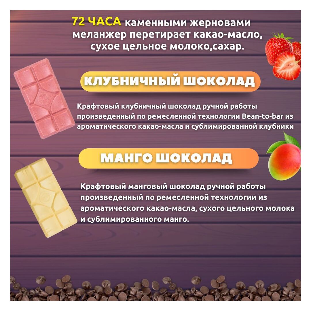 Набор шоколада, 2 плитки по 100 гр: клубничный, манго, ручной работы, подарочный - вкусный подарок на день рождения B.O.G, изображение 2