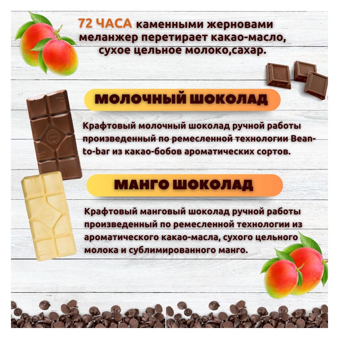 Набор шоколада, 2 плитки по 100 гр: (Молочный + Манго), ручной работы. B.O.G, изображение 2