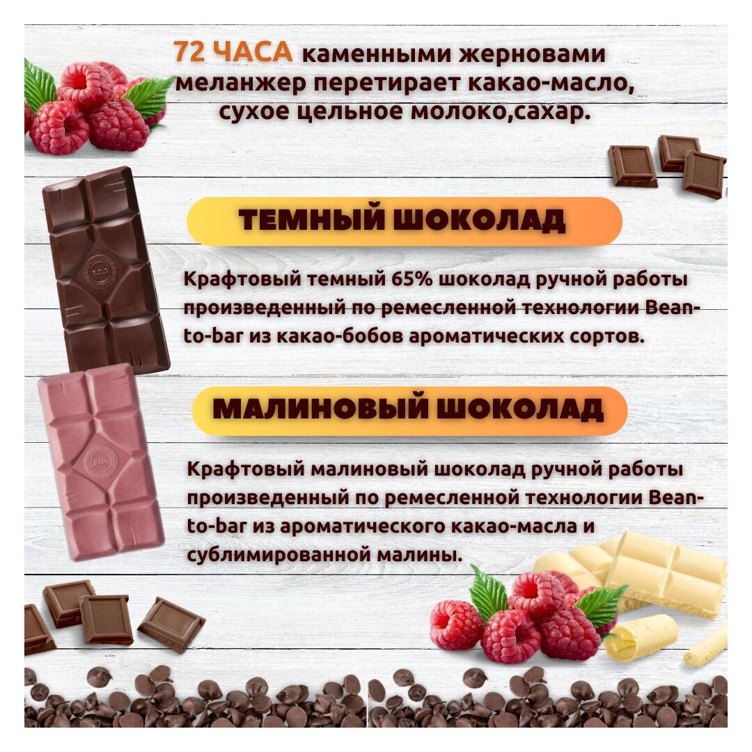 Набор шоколада, 2 плитки по 100 гр: (Малиновый + Темный 65%), ручной работы. B.O.G, изображение 2