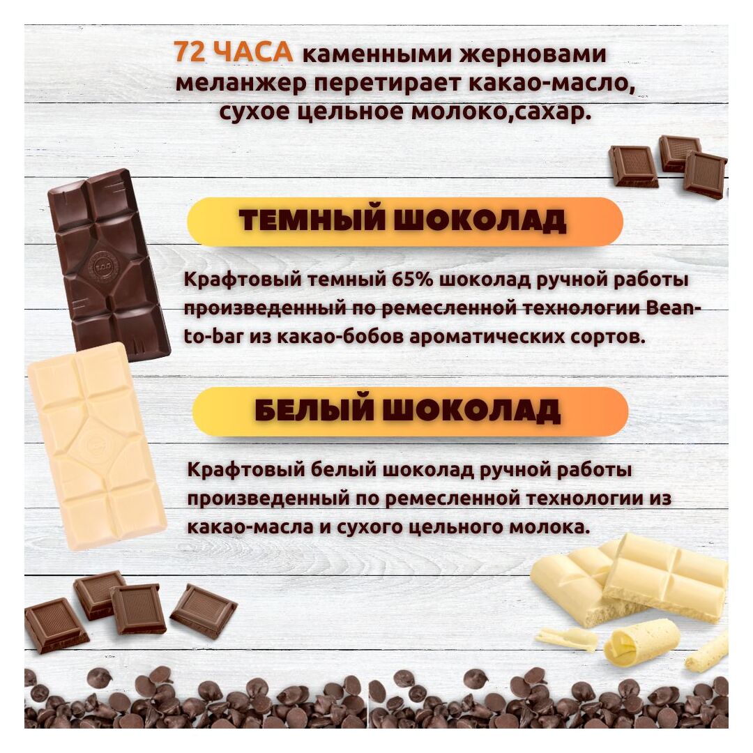 Набор шоколада, 2 плитки по 100 гр: (Белый + Темный 65%), ручной работы, подарочный - вкусный подарок на день рождения B.O.G, изображение 2