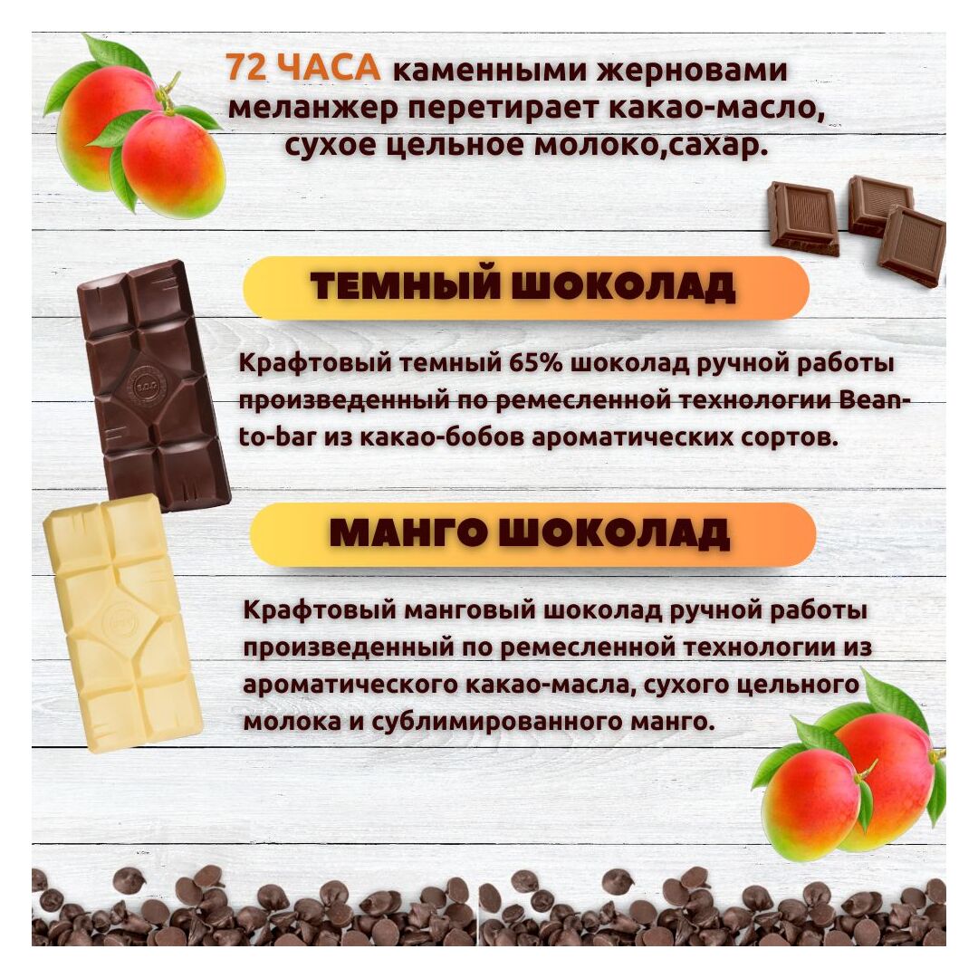 Набор шоколада, 2 плитки по 100 гр: (Темный 65% + Манго), ручной работы, подарочный - вкусный подарок на день рождения B.O.G, изображение 2
