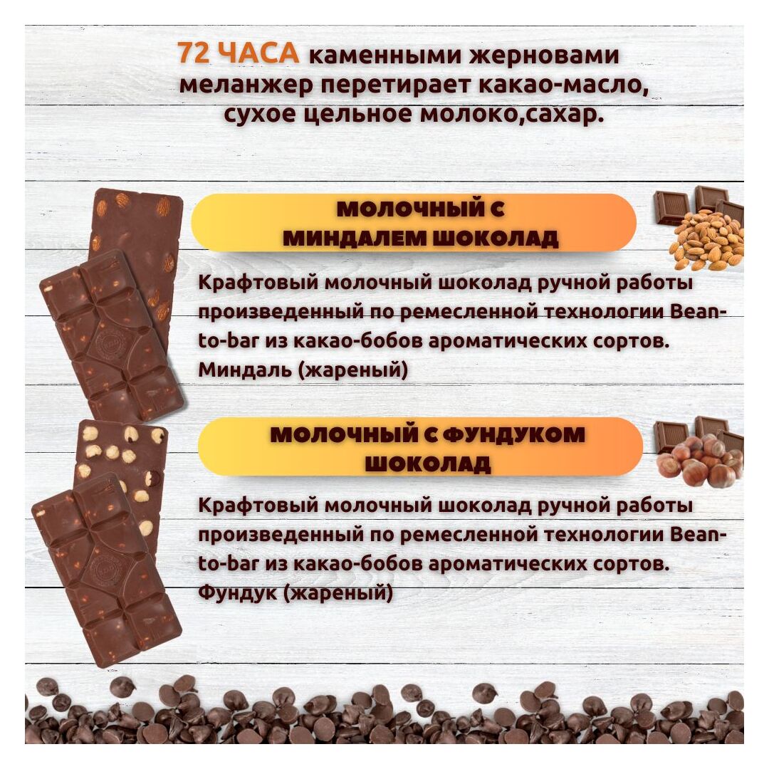Набор шоколада, 2 плитки по 100 гр: Молочный с миндалем+Молочный с фундуком, ручной работы. B.O.G, изображение 2