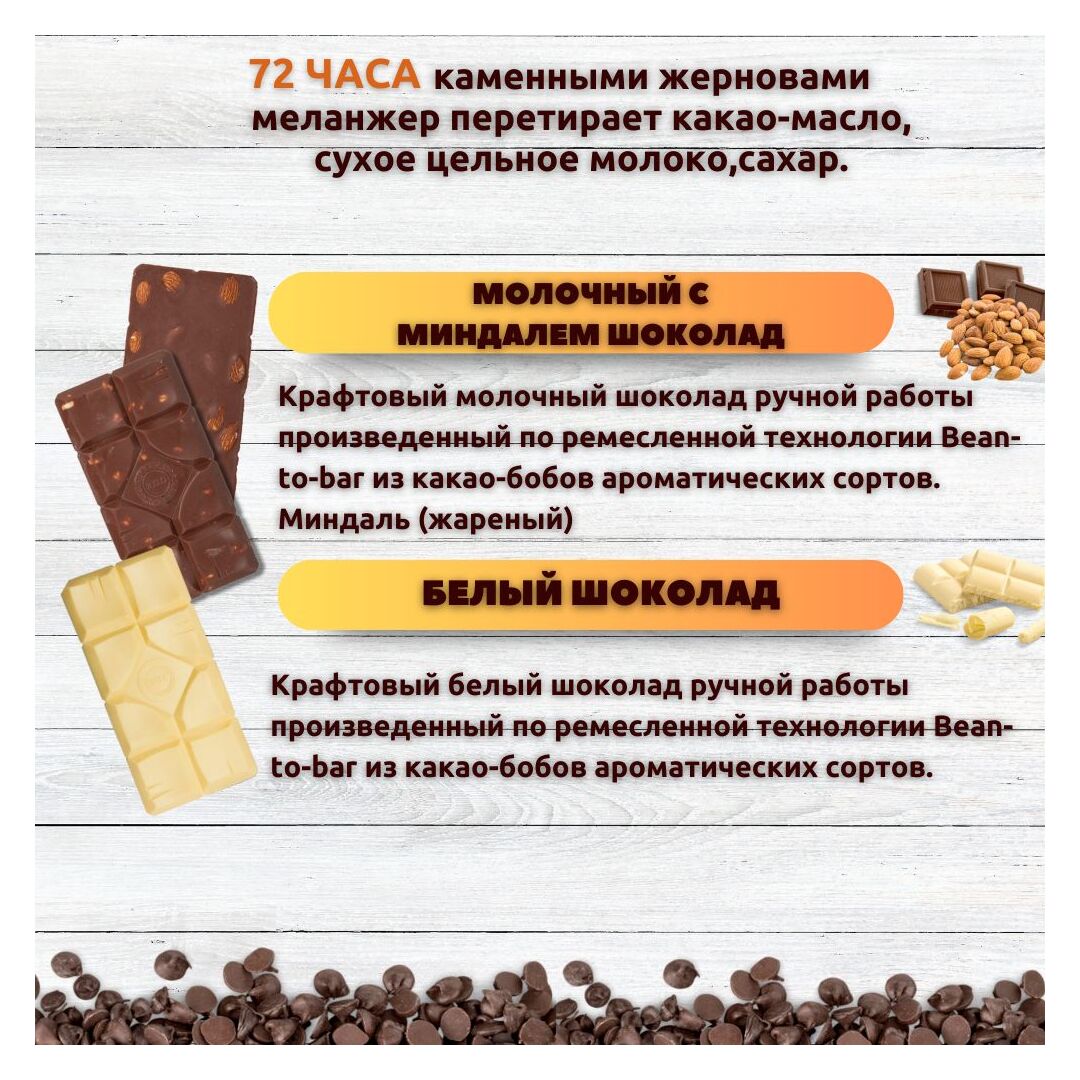 Набор шоколада, 2 плитки по 100 гр: Молочный с миндалем+Белый, ручной работы. B.O.G, изображение 2