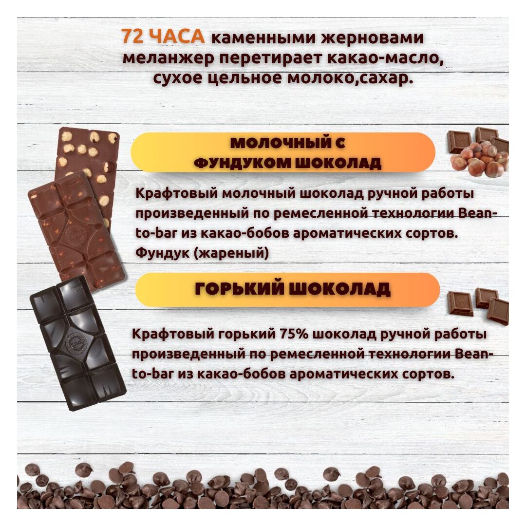 Набор шоколада, 2 плитки по 100 гр: Молочный с фундуком+Горький, ручной работы. B.O.G, изображение 2
