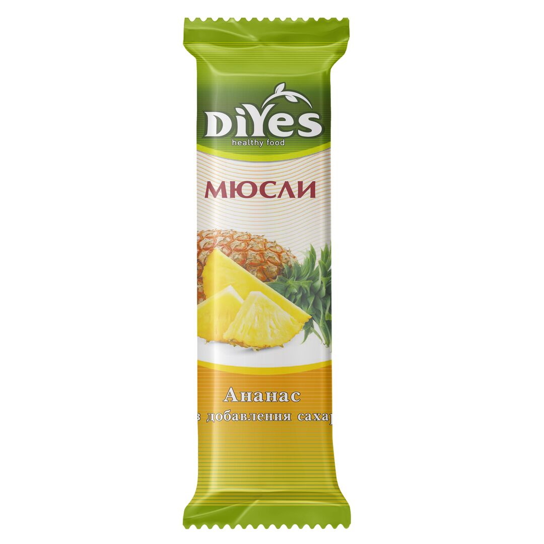 Батончик мюсли DiYes Ассорти без добавления сахара 4 шт по 25 гр (лесная ягода, ананас, вишня, черника), изображение 3