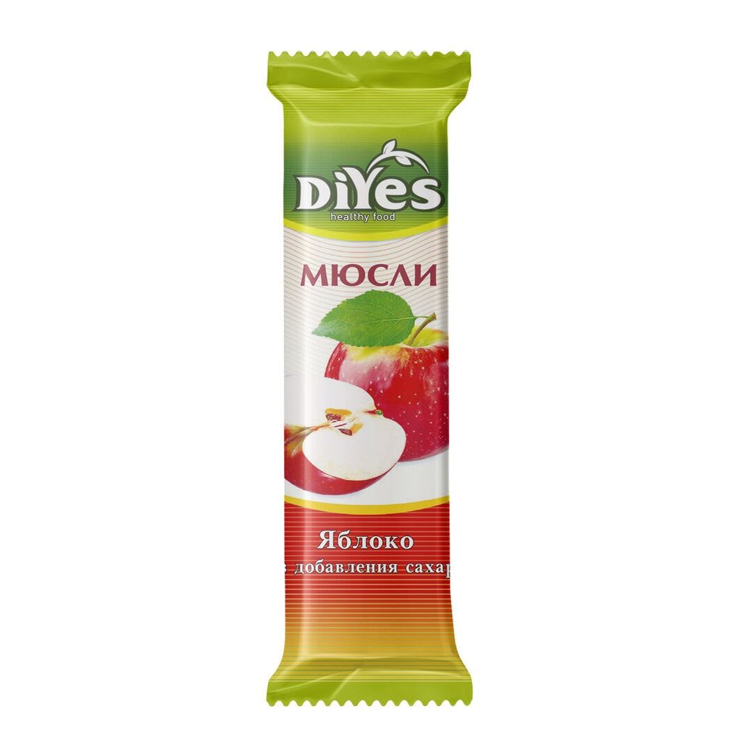 Батончик мюсли DiYes Яблоко без добавления сахара 36 шт по 25 гр / веган / без лактозы, изображение 2