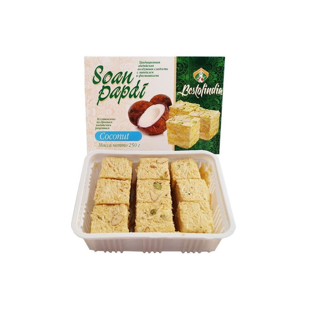 Соан Папди Кокос Воздушные индийские сладости/халва 250г, изображение 2