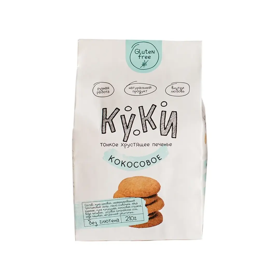 Печенье КУКИ кокосовое, с тростниковым сахаром, без глютена, 210 г