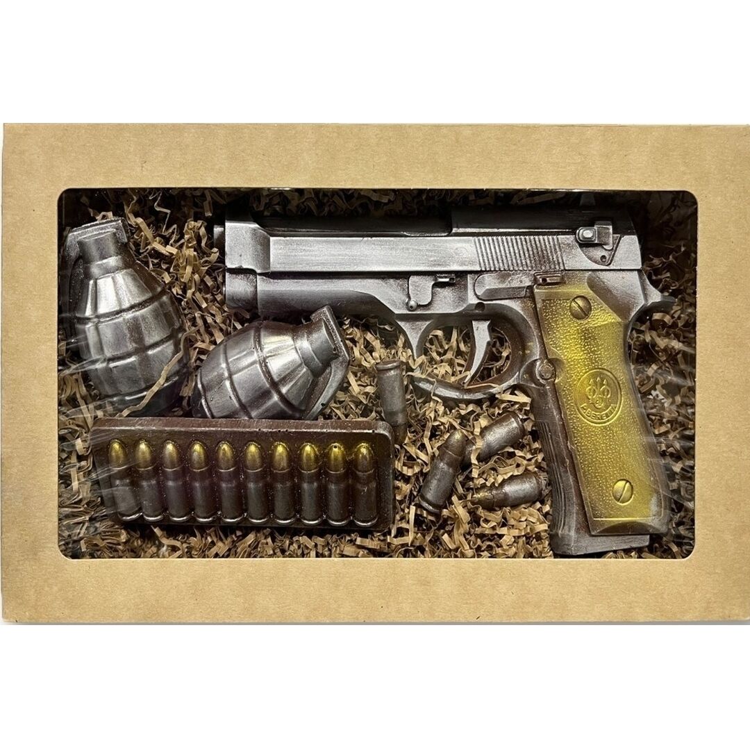 Шоколад подарочный набор "Пистолет+гранаты", молочный бельгийский , ручной работы, 220 гр.  B.O.G, изображение 7