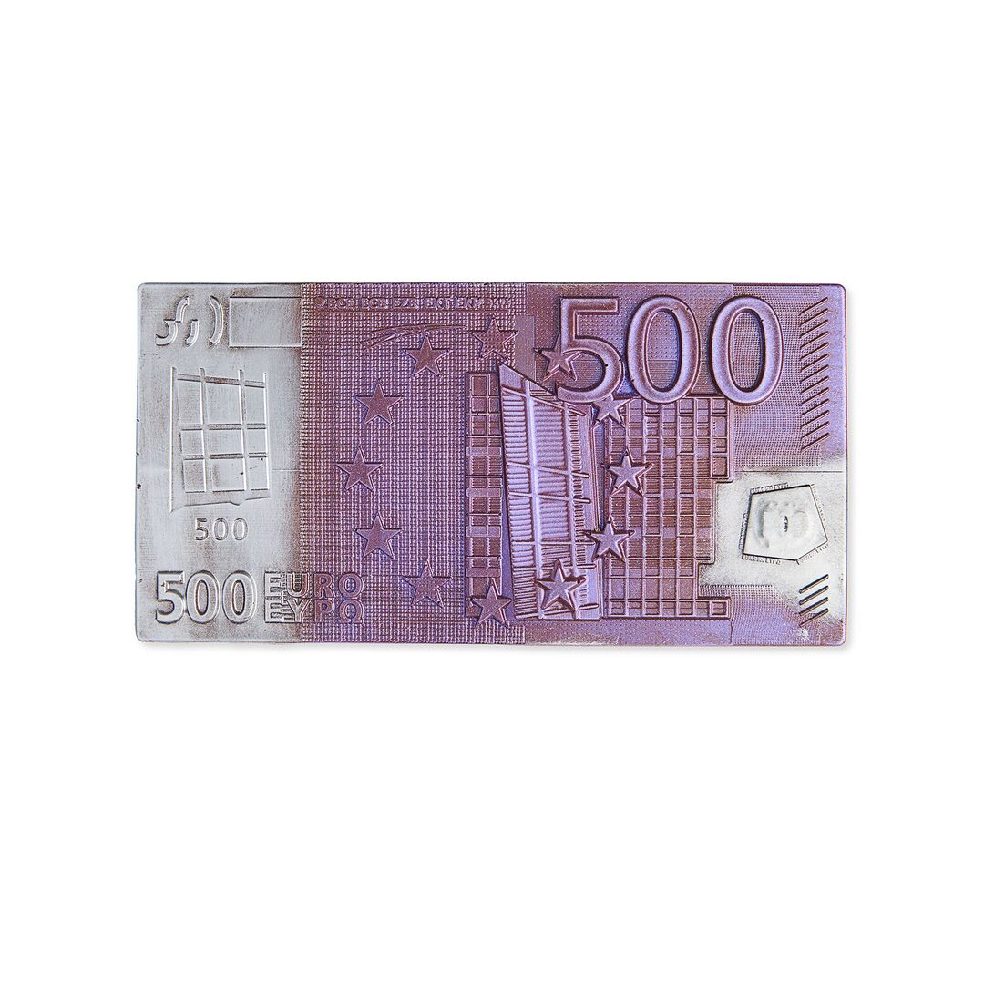 Шоколадные деньги "Купюра 500 евро" из молочного бельгийского шоколада ручной работы, ручной работы.  B.O.G