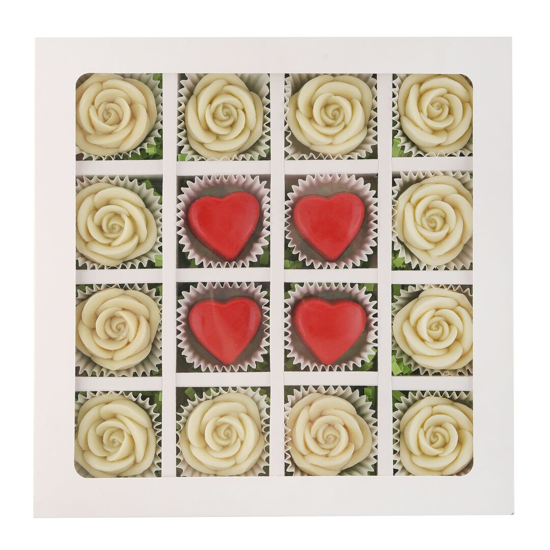 Подарочный набор шоколада B.O.G, белый шоколад ручной работы в виде роз и красных сердец, крафтовый, сладкий бокс, 16 шт.  B.O.G, изображение 4