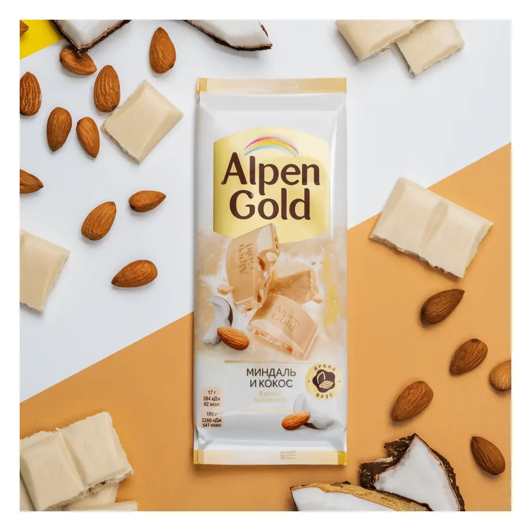 Шоколад белый Alpen Gold с миндалем и кокосовой стружкой, 80 г, изображение 3