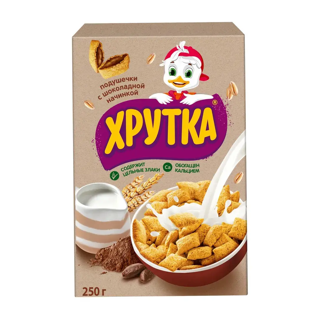 Готовый завтрак Хрутка подушечки с шоколадной начинкой, хрустящие, мультизлаковые, обогащенные кальцием, 250 г