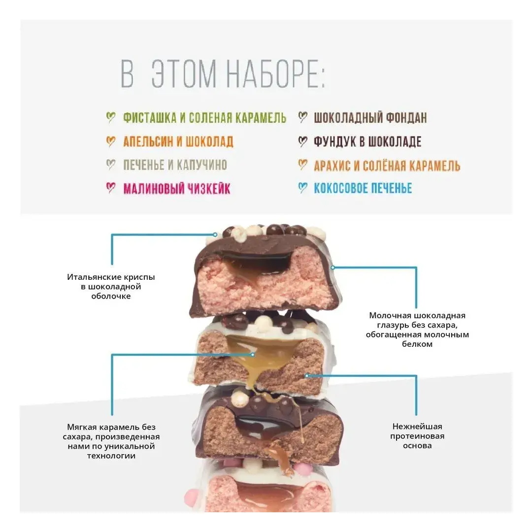 Протеиновые батончики без сахара, Bootybar Crunch, ассорти, 8шт х 60 г, сладости, спорт, для похудения, изображение 2