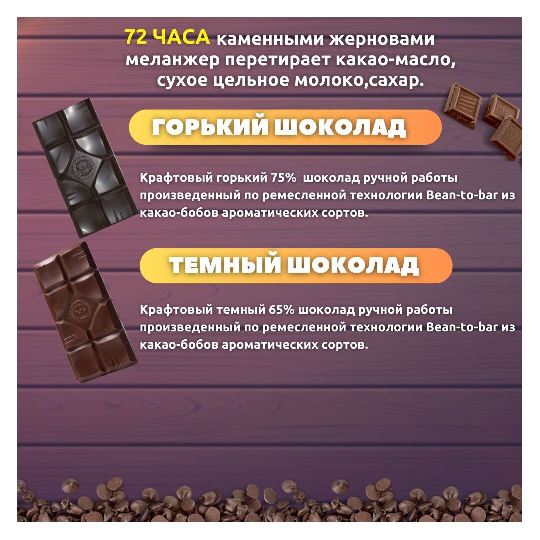 Набор шоколада, 3 плитки по 100 гр: 2 х темный 65%, 1 х горький 75%, ручной работы, подарочный - вкусный подарок на день рождения B.O.G, изображение 2