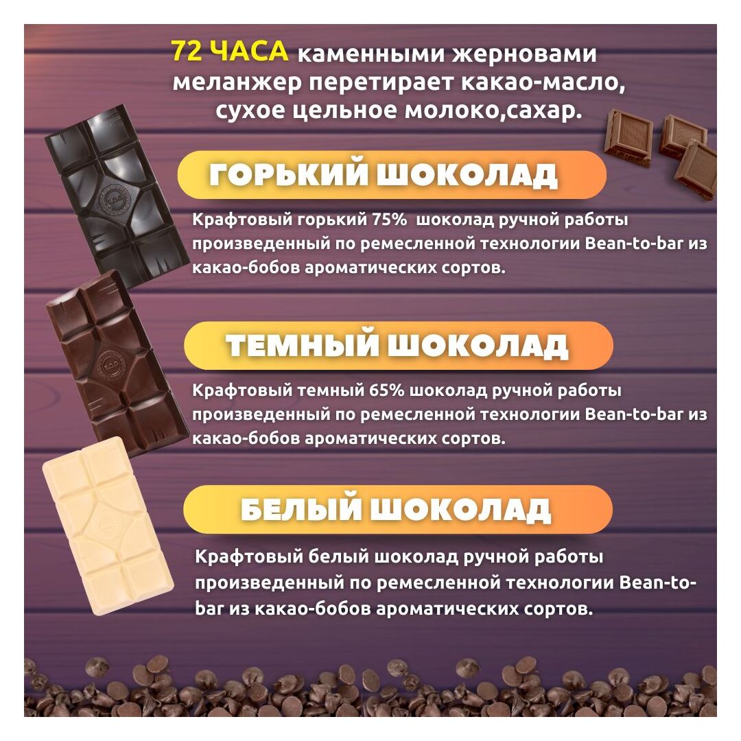 Набор шоколада, 3 плитки по 100 гр: белый, темный 65%, горький75%, ручной работы, подарочный - вкусный подарок на день рождения B.O.G, изображение 2