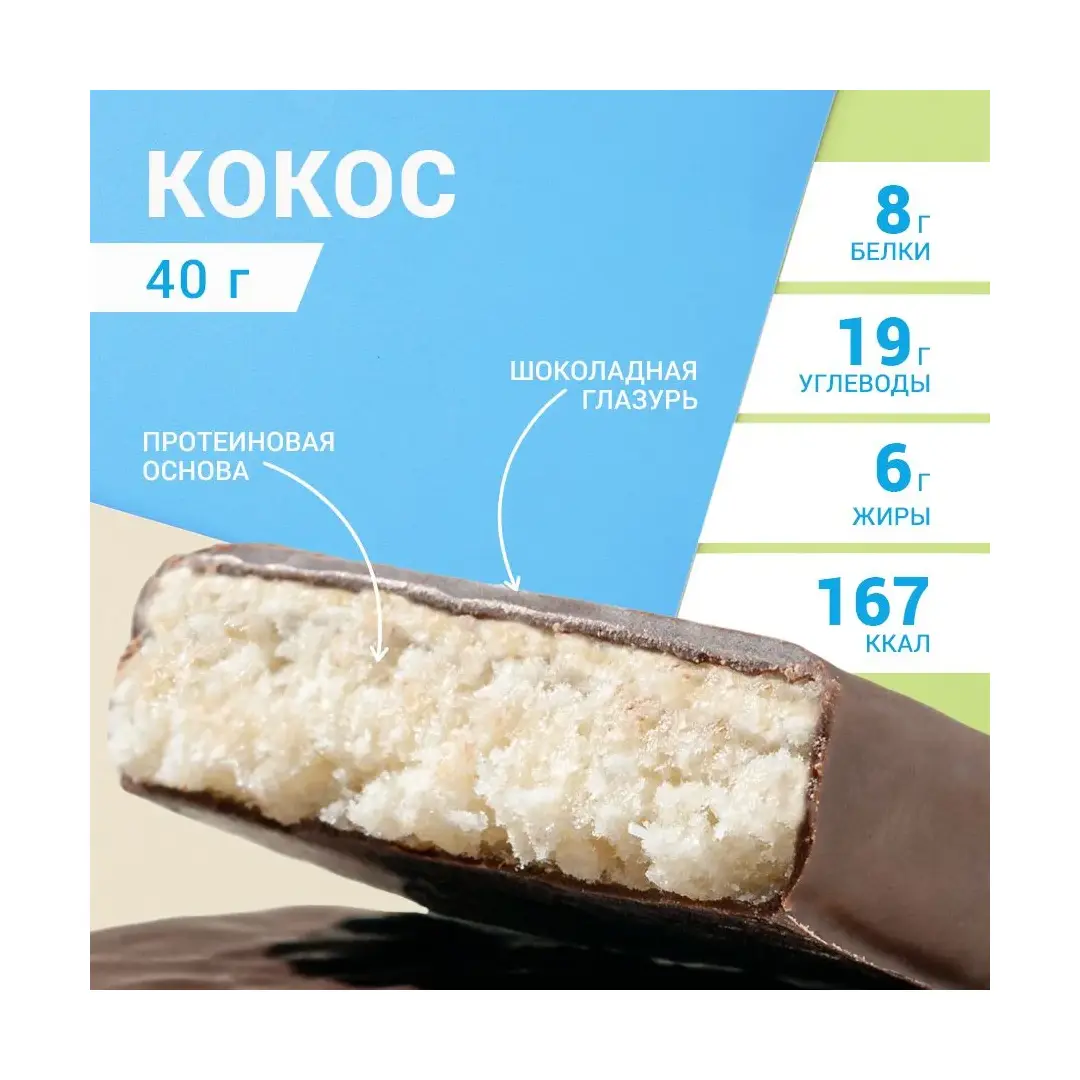 Протеиновые батончики "Кокос" 20 шт. по 40 гр. Батончик, диетические сладости , здоровое питание, изображение 3