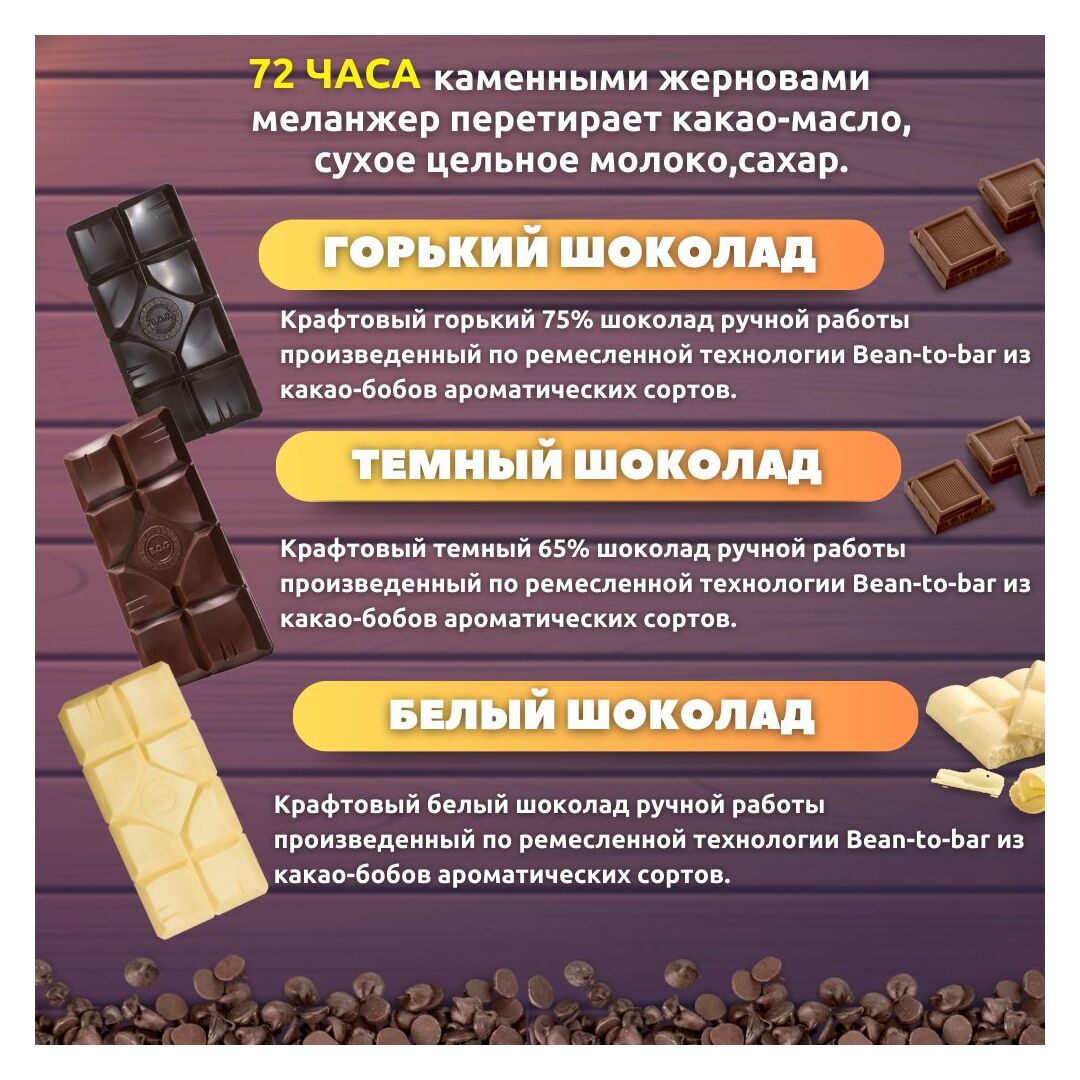 Шоколад набор (горький 75%+темный 65%+белый) B.O.G в подарочной коробке, ручной работы, крафтовый, 360 гр. B.O.G, изображение 2